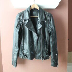All Saints Black Leather Soft Convertible Vest Alford Biker Jacket Size 6